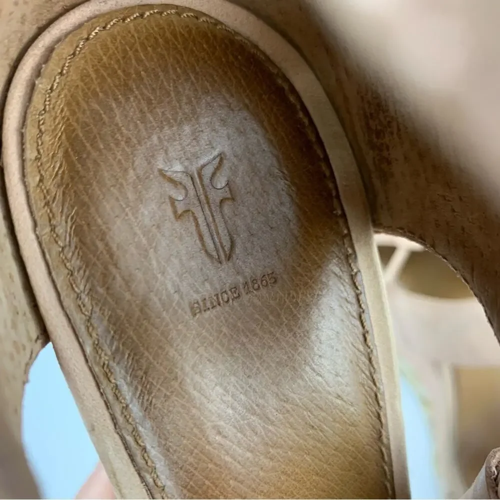 Frye Roberta Ghillie Espadrille Wedge Nude Leather Sandal Tie Lace Up 9